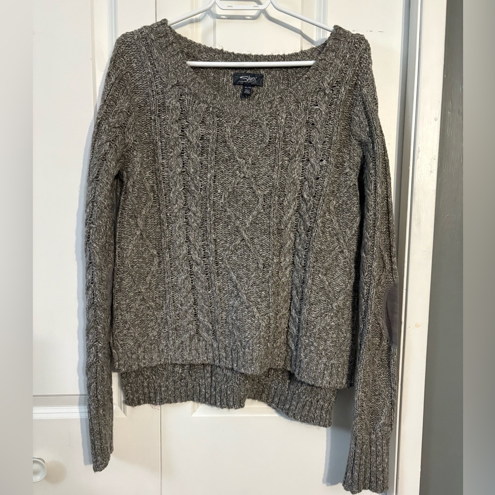 Silver Jeans Heather Grey Cable Knit Sweater